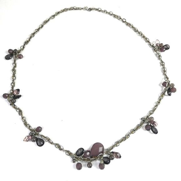 Loft Mauve Grey Silver Tone Dangle Beaded Neutral Necklace Plus Size Friendly 35 - Picture 1 of 9